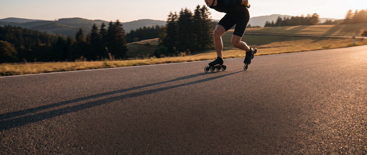 Speed skater on a country road in the evening sun