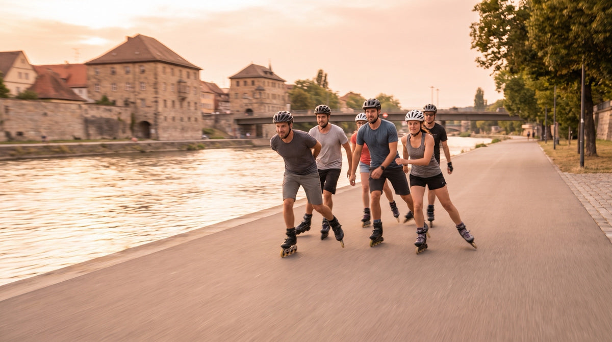 Gruppe von Fitness-Skatern auf einer Uferpromenade