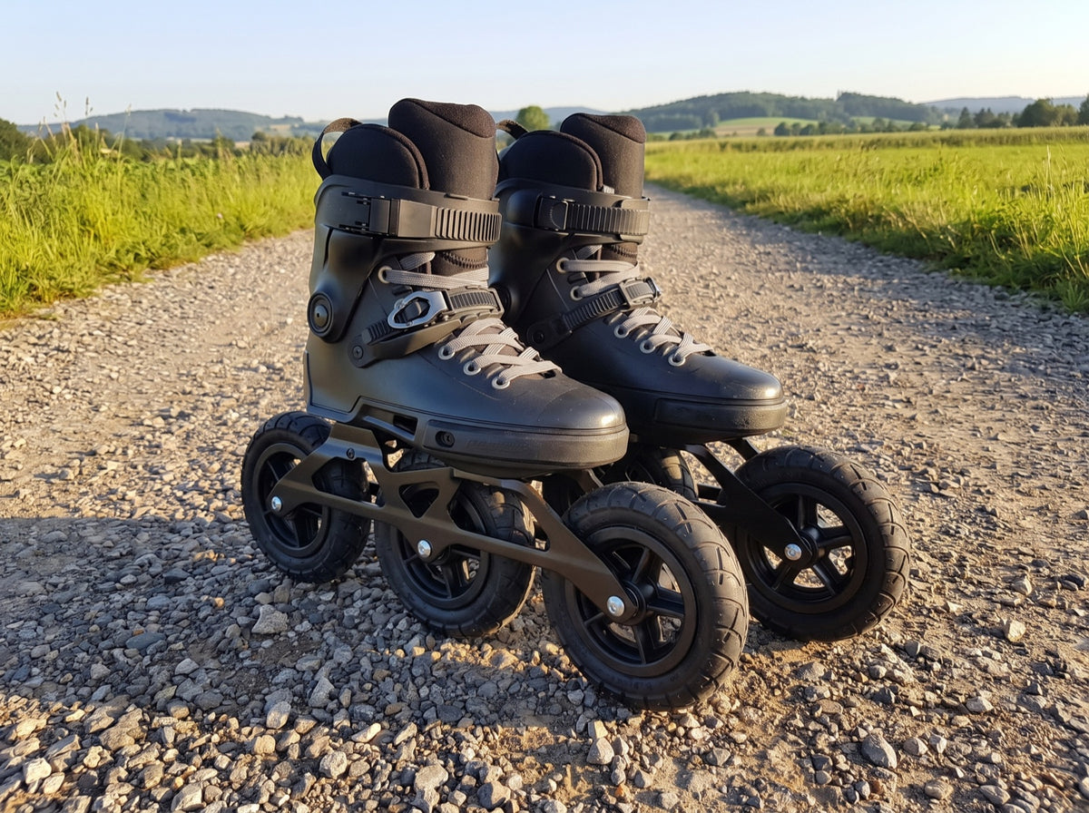 Off-Road-Skate mit großen Luftreifen auf einem Feldweg in der Natur